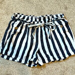 Striped Paperbag Waist Linen Shorts